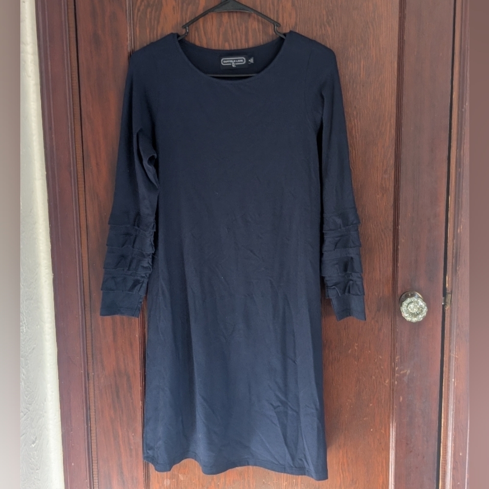 Duffield Lane Navy Ruffle Long Sleeve Shirt Dress Size Small